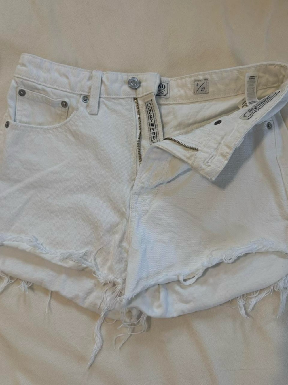 Lucky Brand White Frayed Hem Denim Shorts
